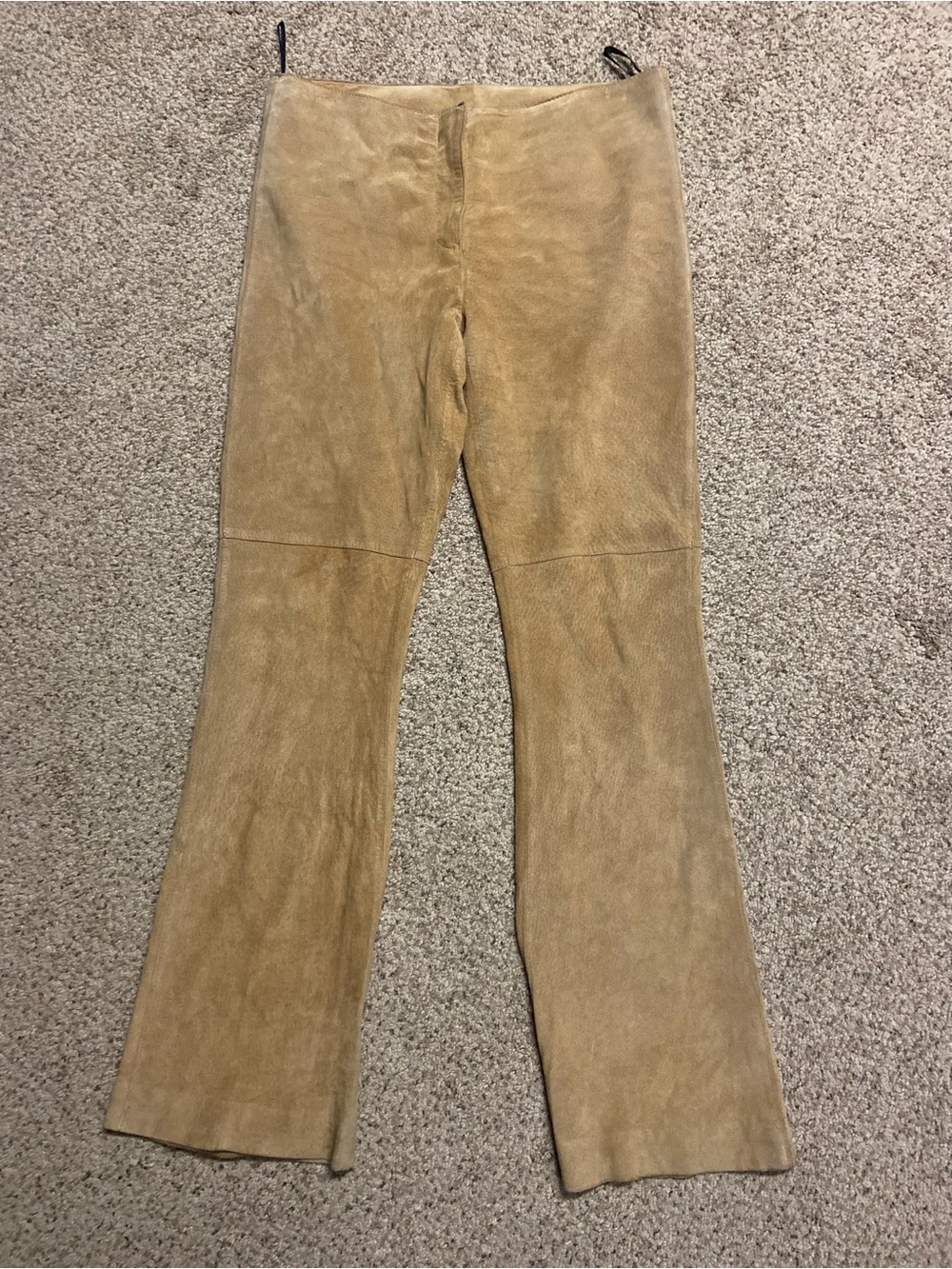 Vtg Y2K Bebe Genuine Leather Flared Pants Womens 8 Tan Genuine Suede 70s style